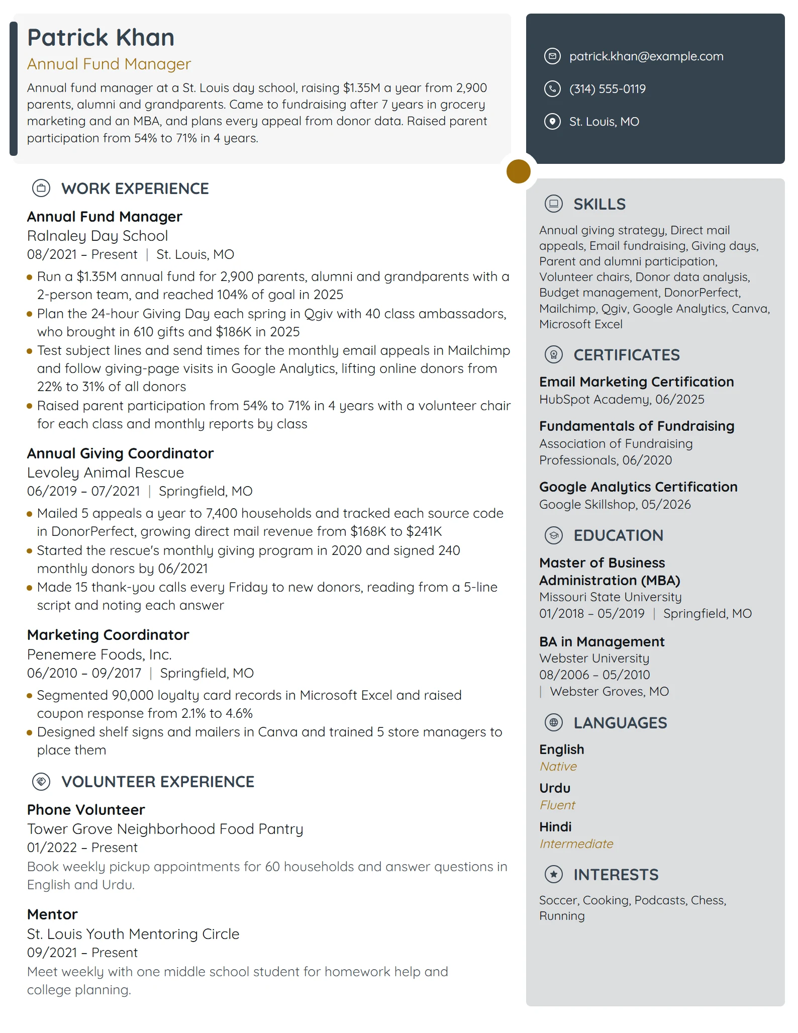 Annual Fund Manager resume example