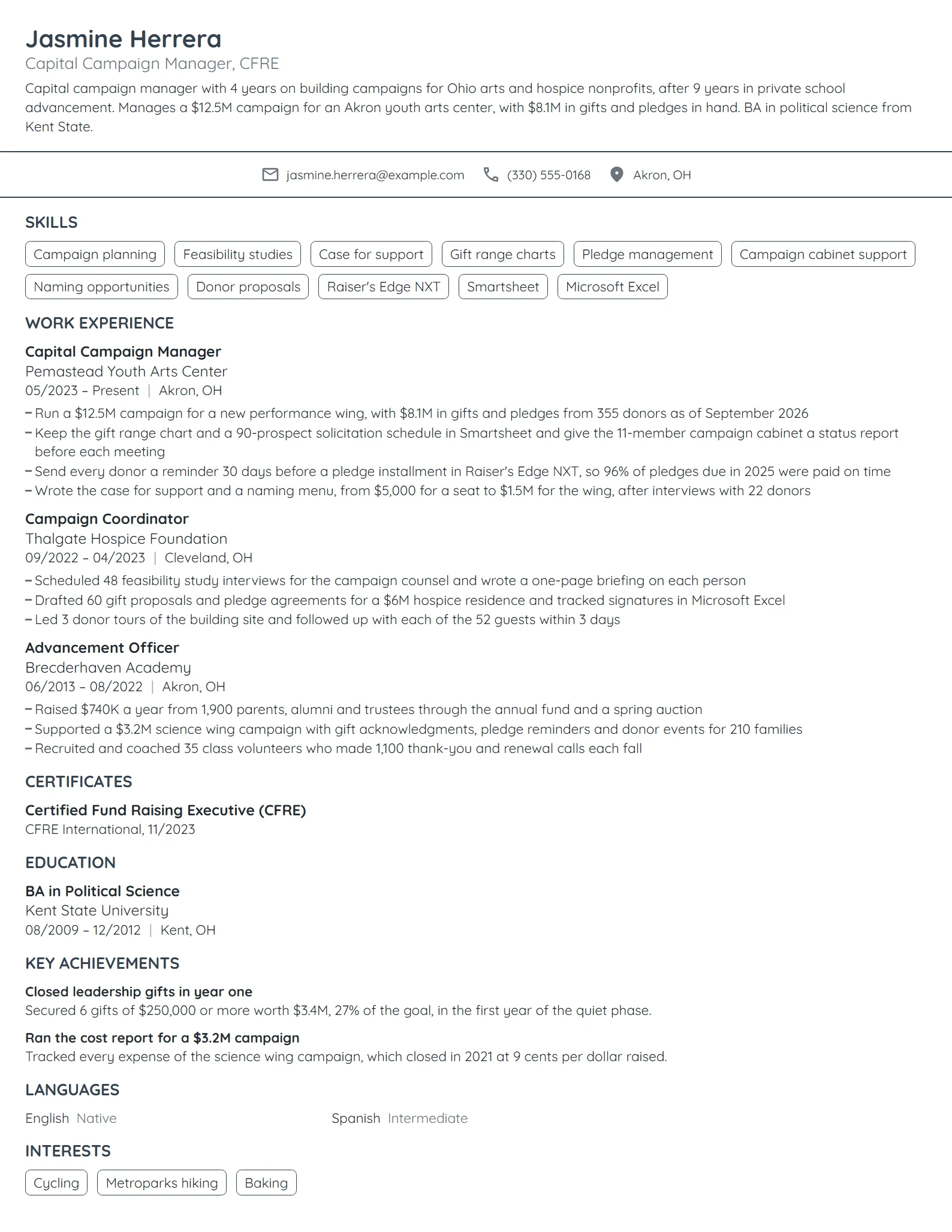 Capital Campaign Manager resume example