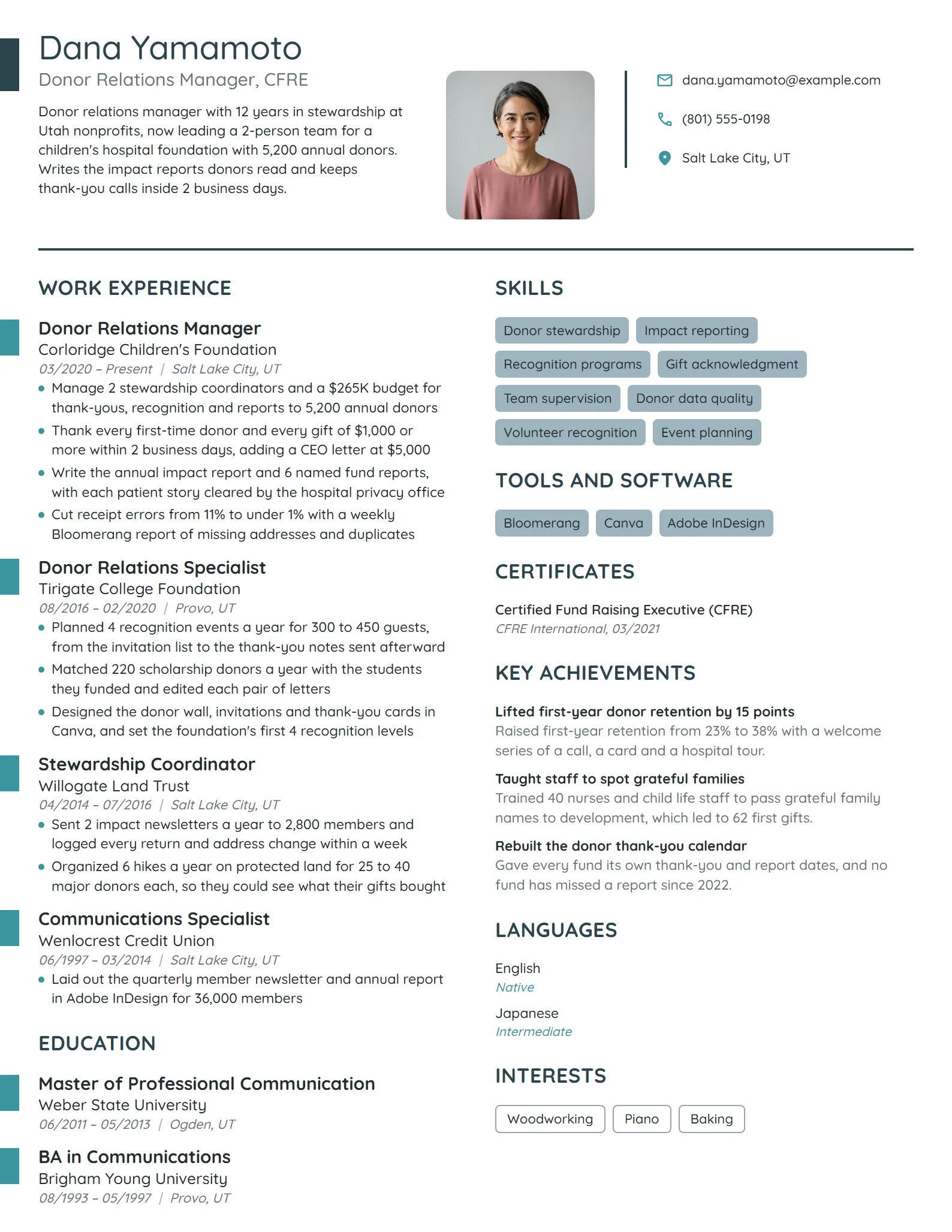 Donor Relations Manager resume example