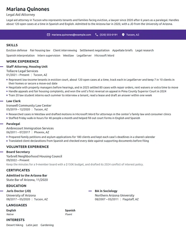 Legal Aid Attorney resume example