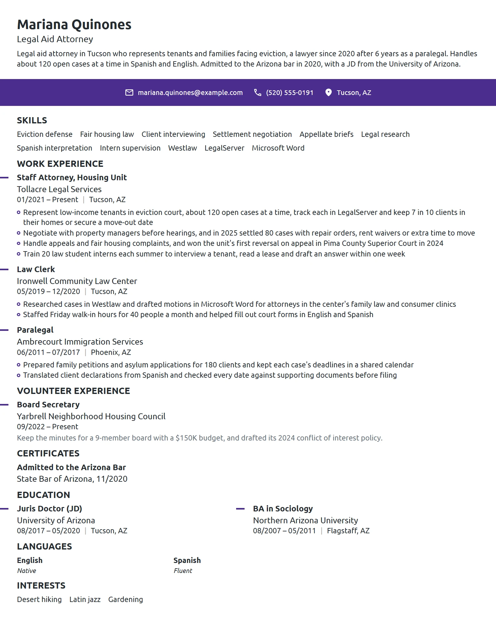 Legal Aid Attorney resume example