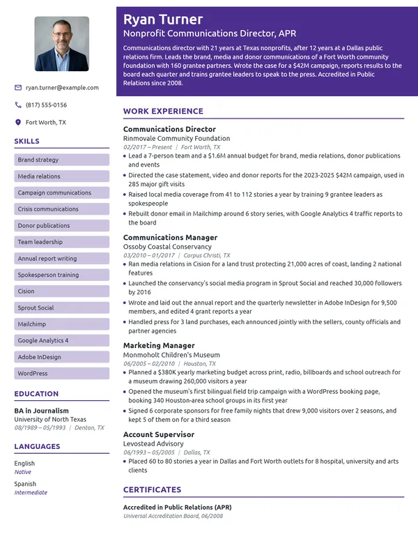 Nonprofit Communications Director resume example