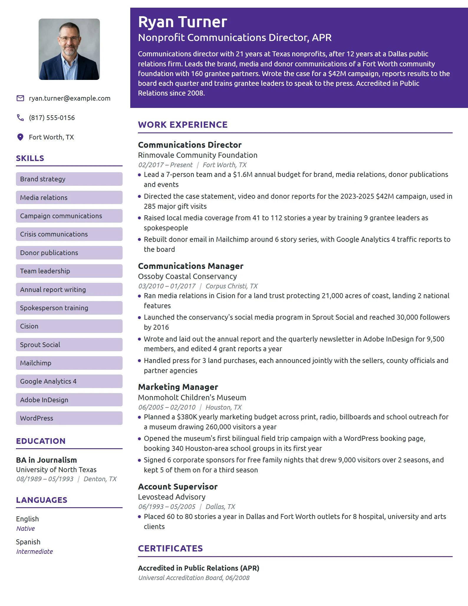 Nonprofit Communications Director resume example