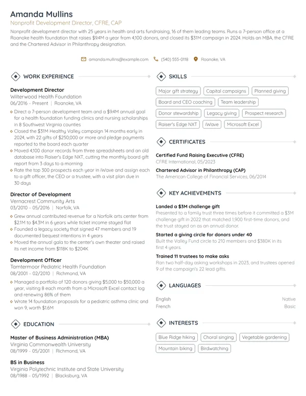 Nonprofit Development Director resume example