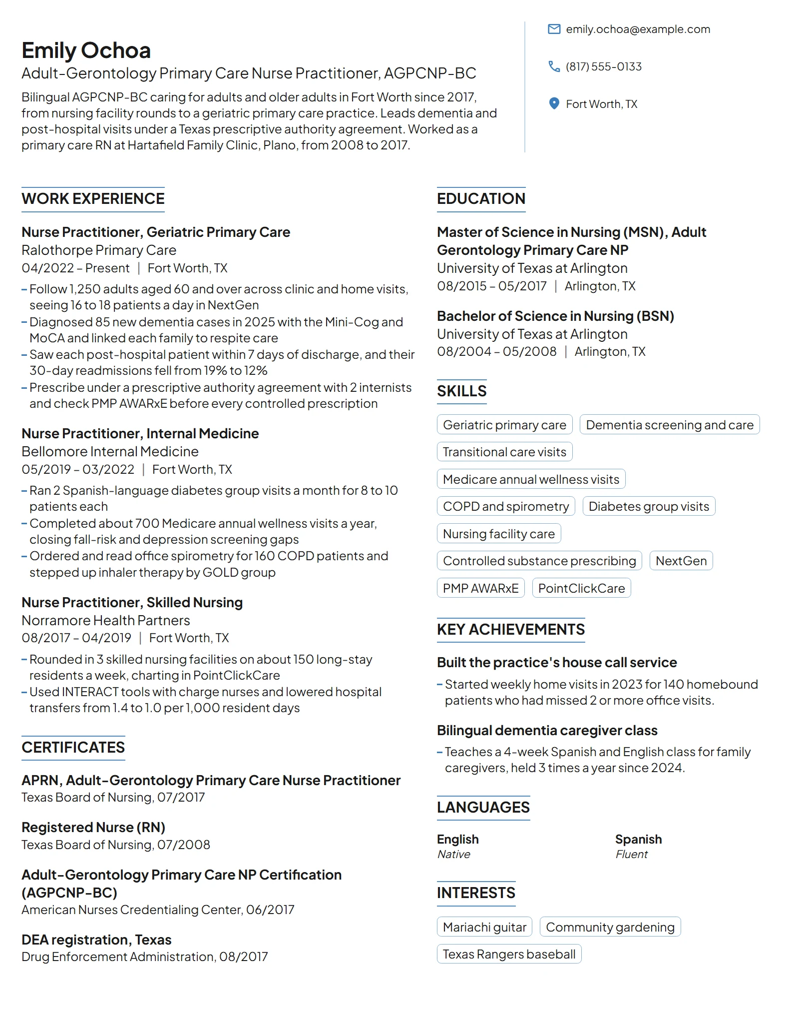 Adult-Gerontology Primary Care NP resume example