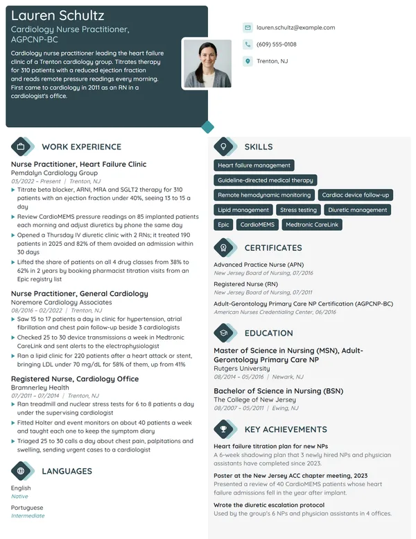 Cardiology Nurse Practitioner resume example