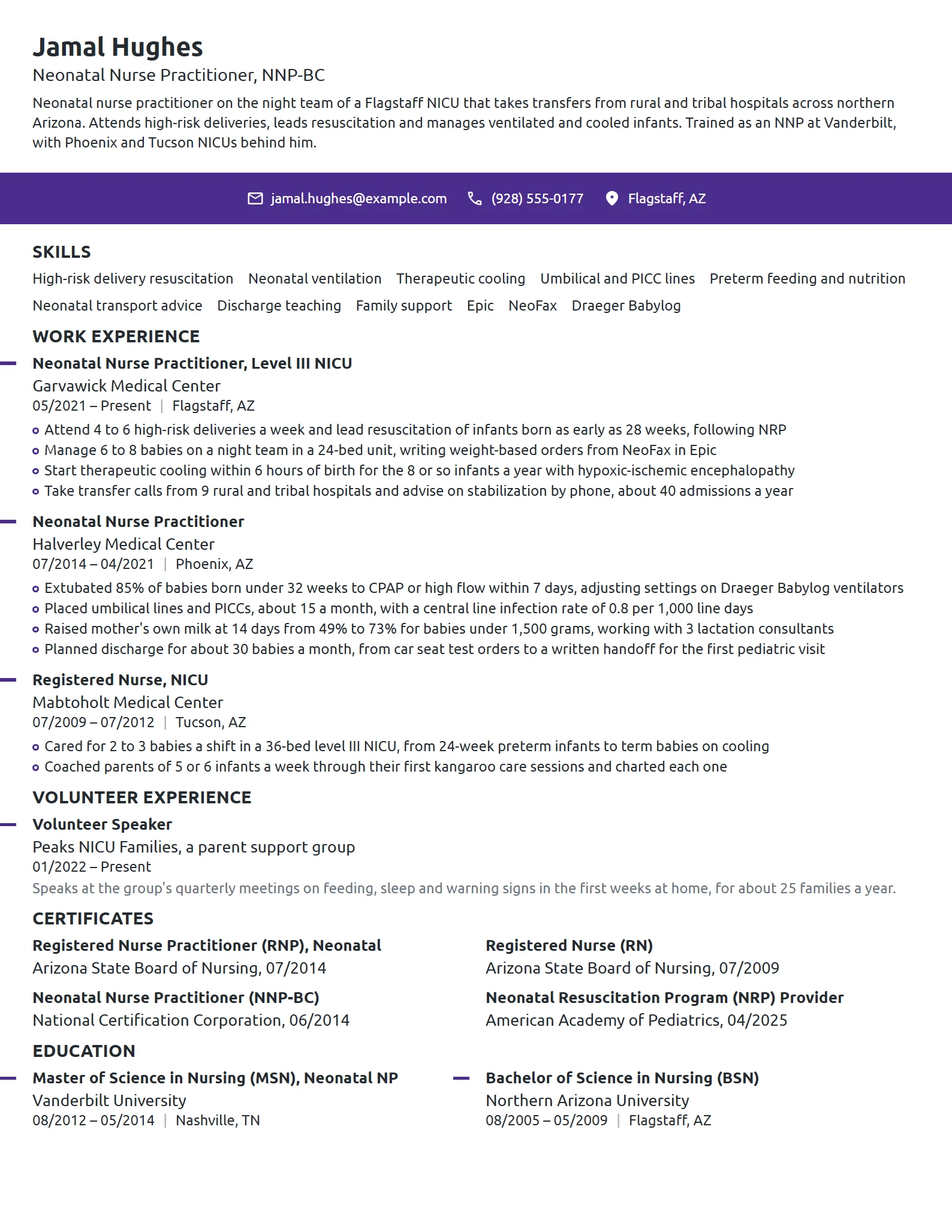 Neonatal Nurse Practitioner (NNP) resume example