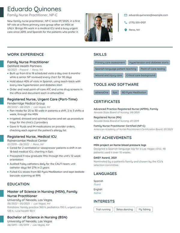New Grad Nurse Practitioner resume example