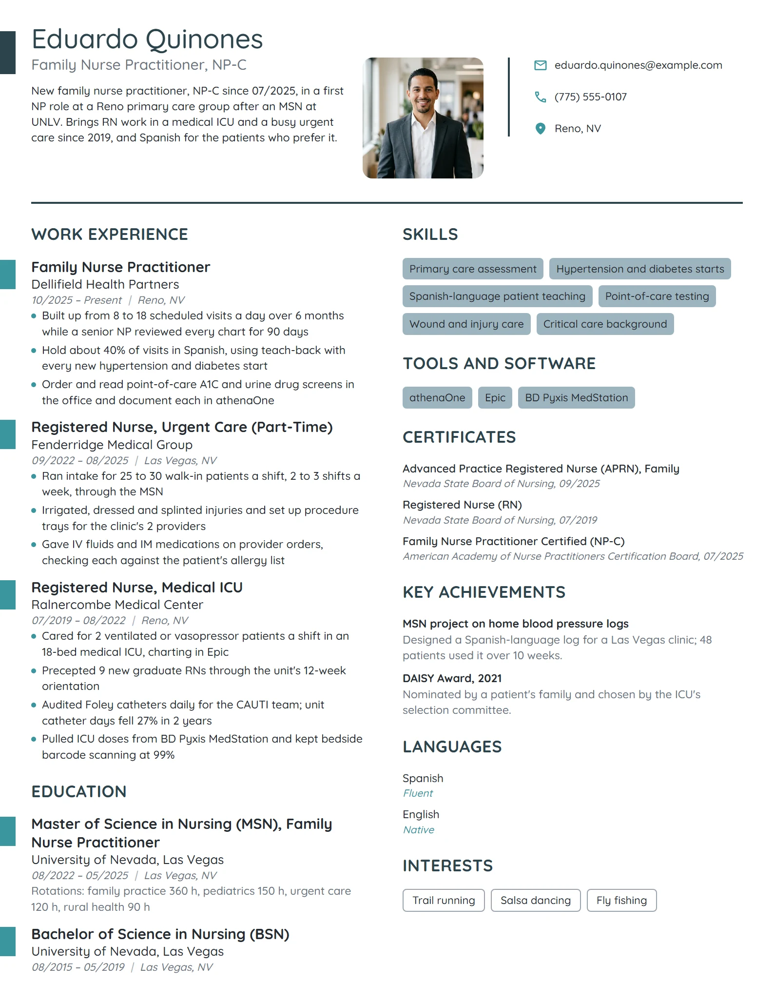 New Grad Nurse Practitioner resume example