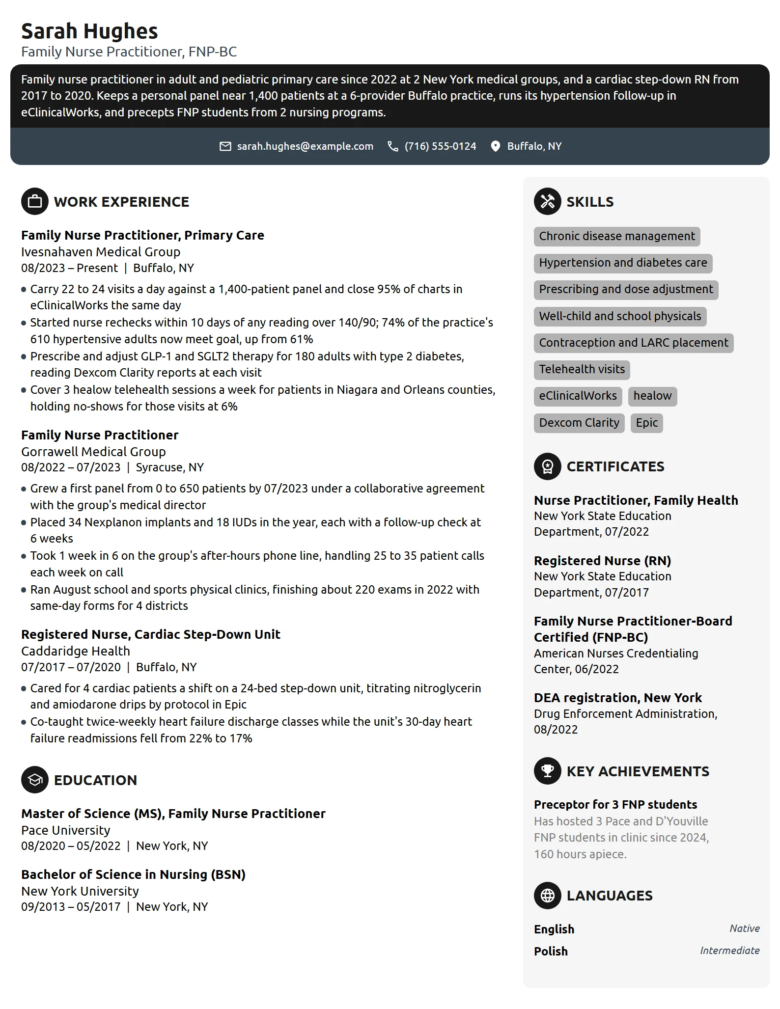 Nurse Practitioner resume example