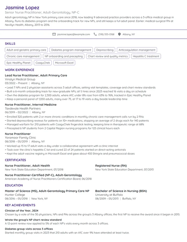 Senior Nurse Practitioner resume example