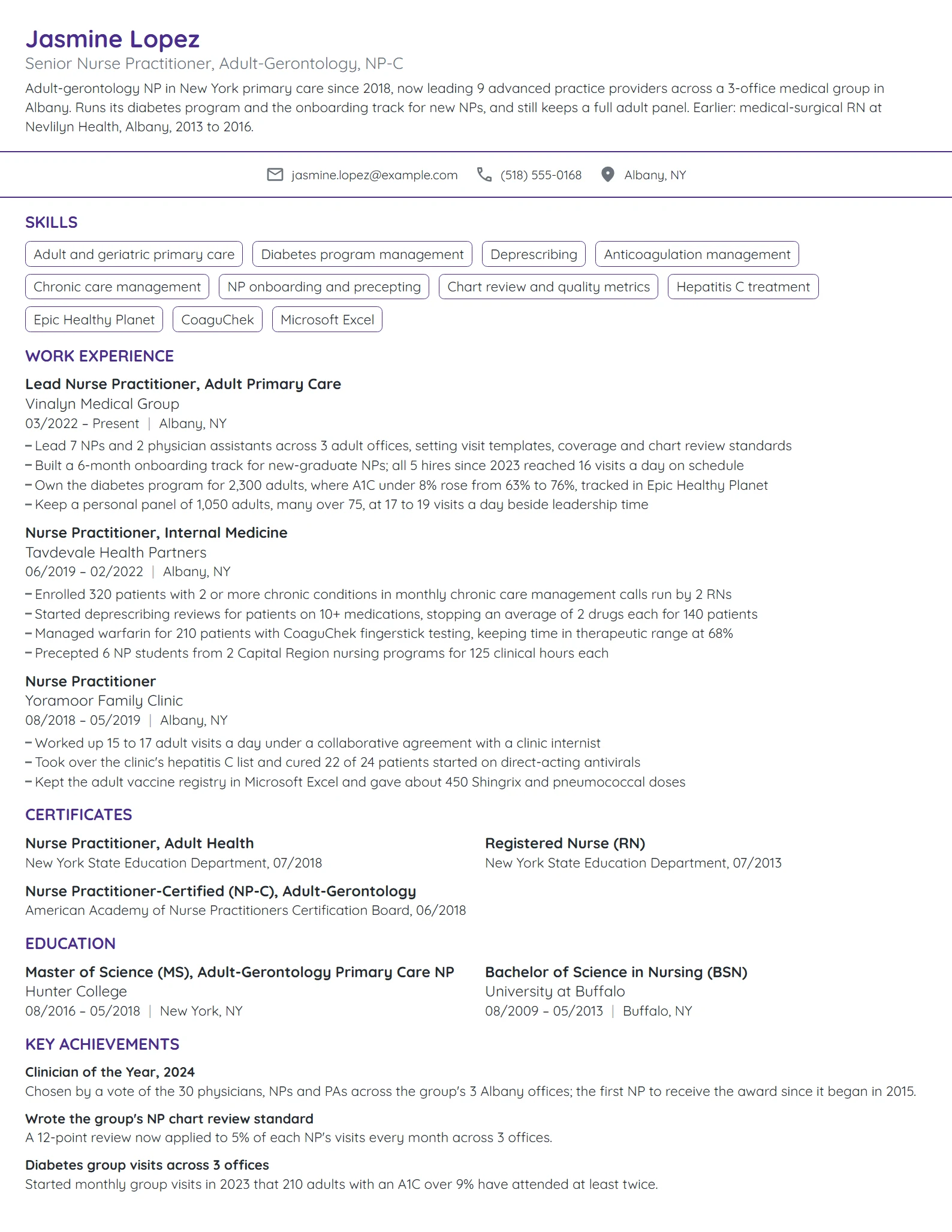 Senior Nurse Practitioner resume example