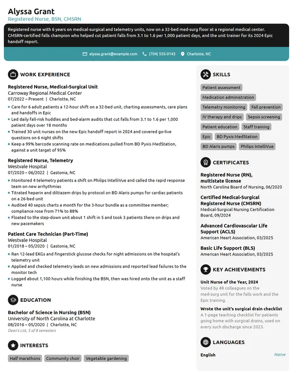 Nurse resume example