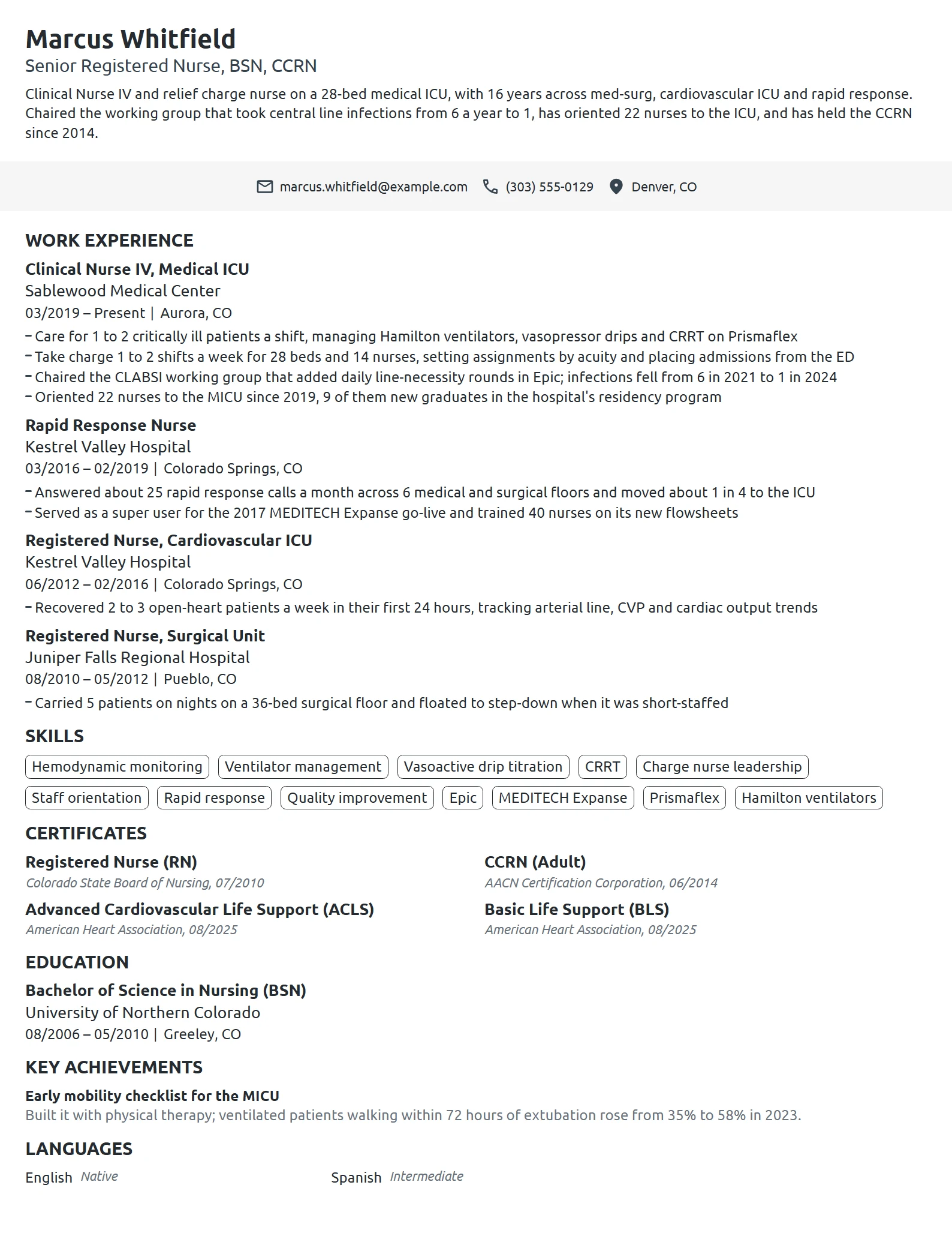 Senior Nurse resume example