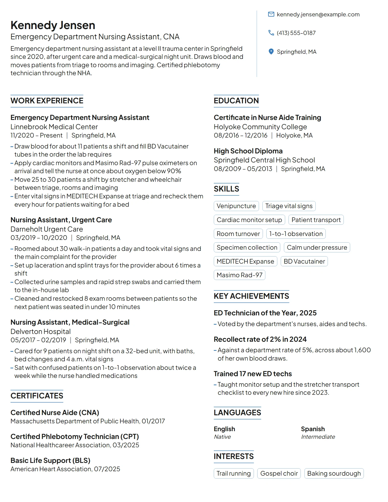 Emergency Room Nursing Assistant resume example