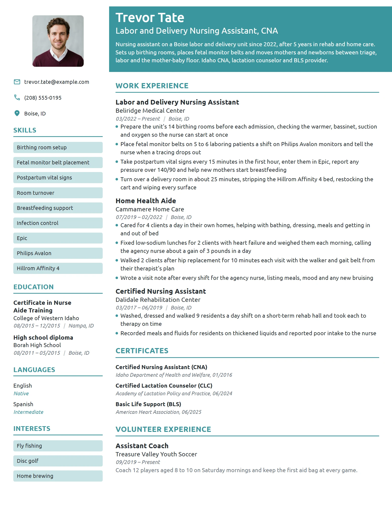 Labor and Delivery Nursing Assistant resume example