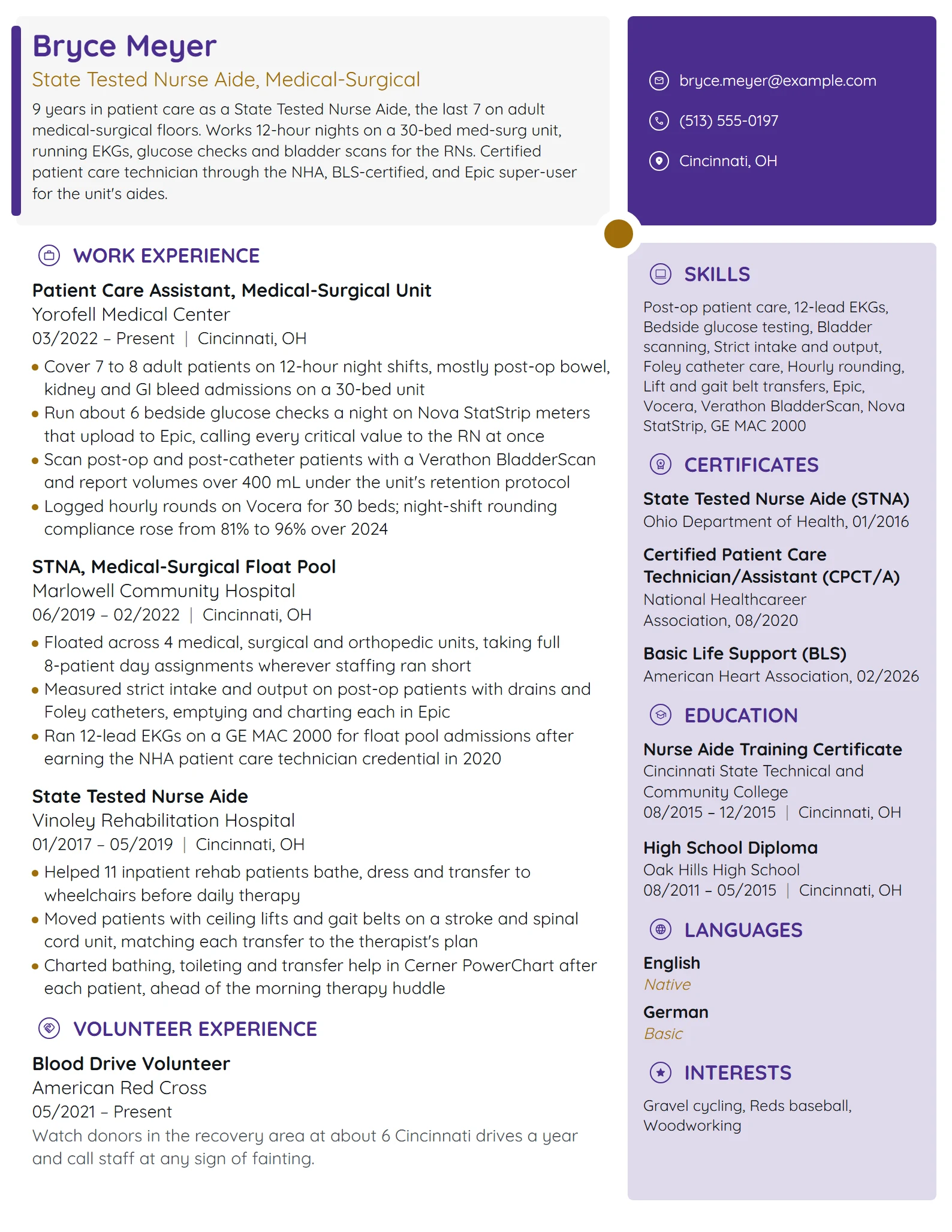 Medical-Surgical Nursing Assistant resume example