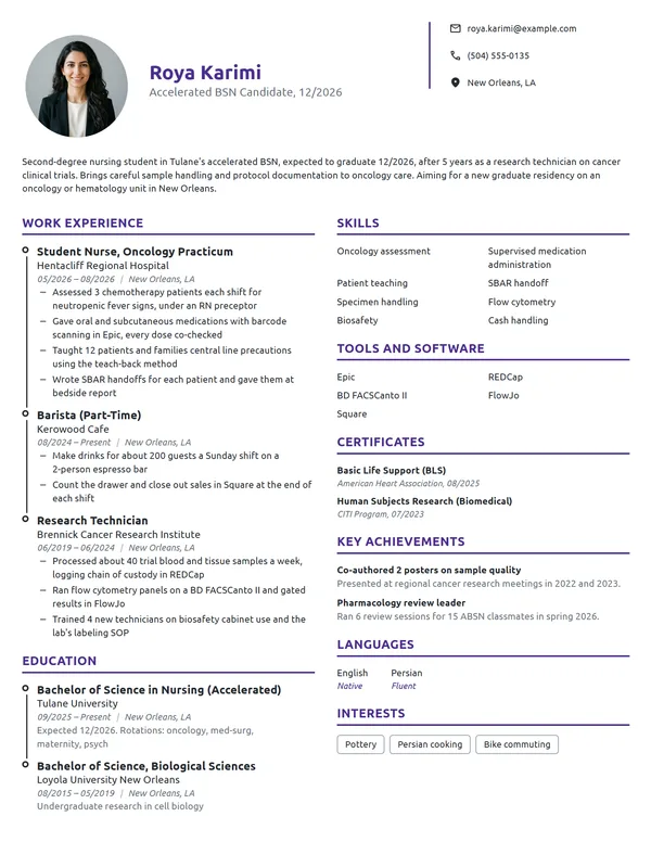 Accelerated Nursing Student resume example