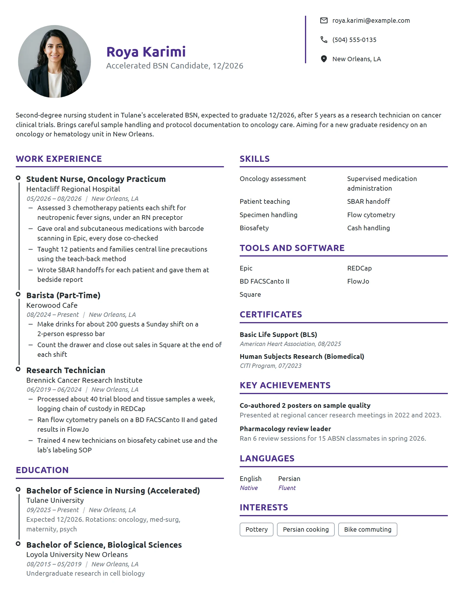 Accelerated Nursing Student resume example