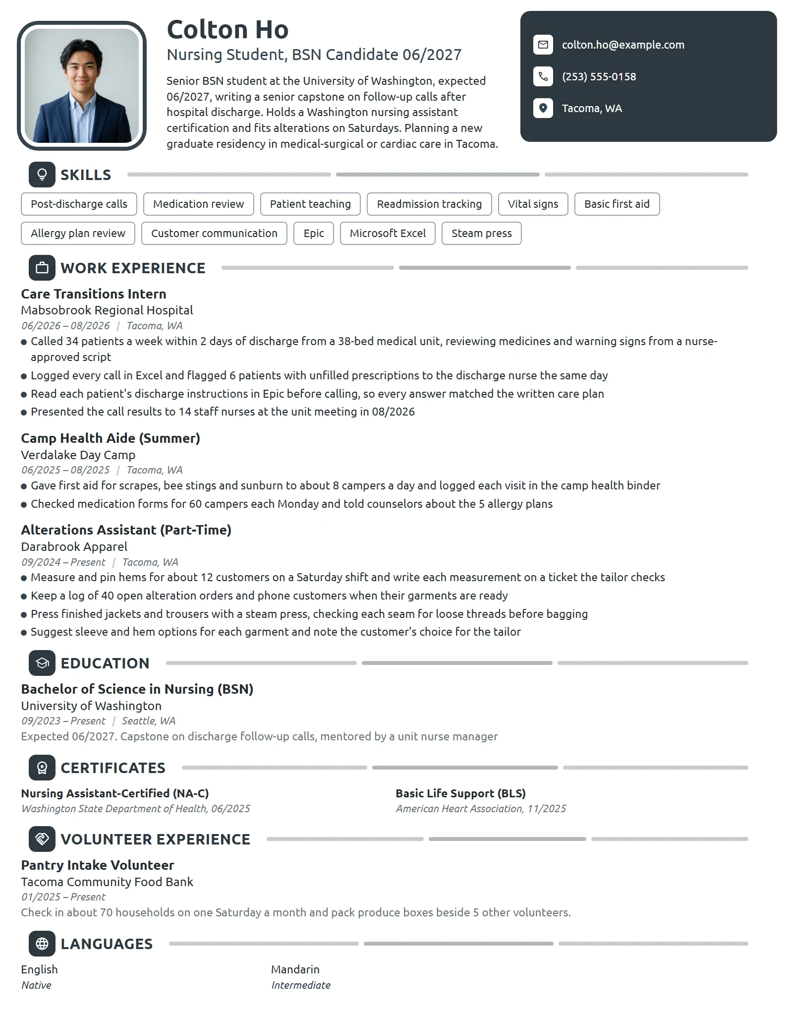 Capstone Nursing Student resume example