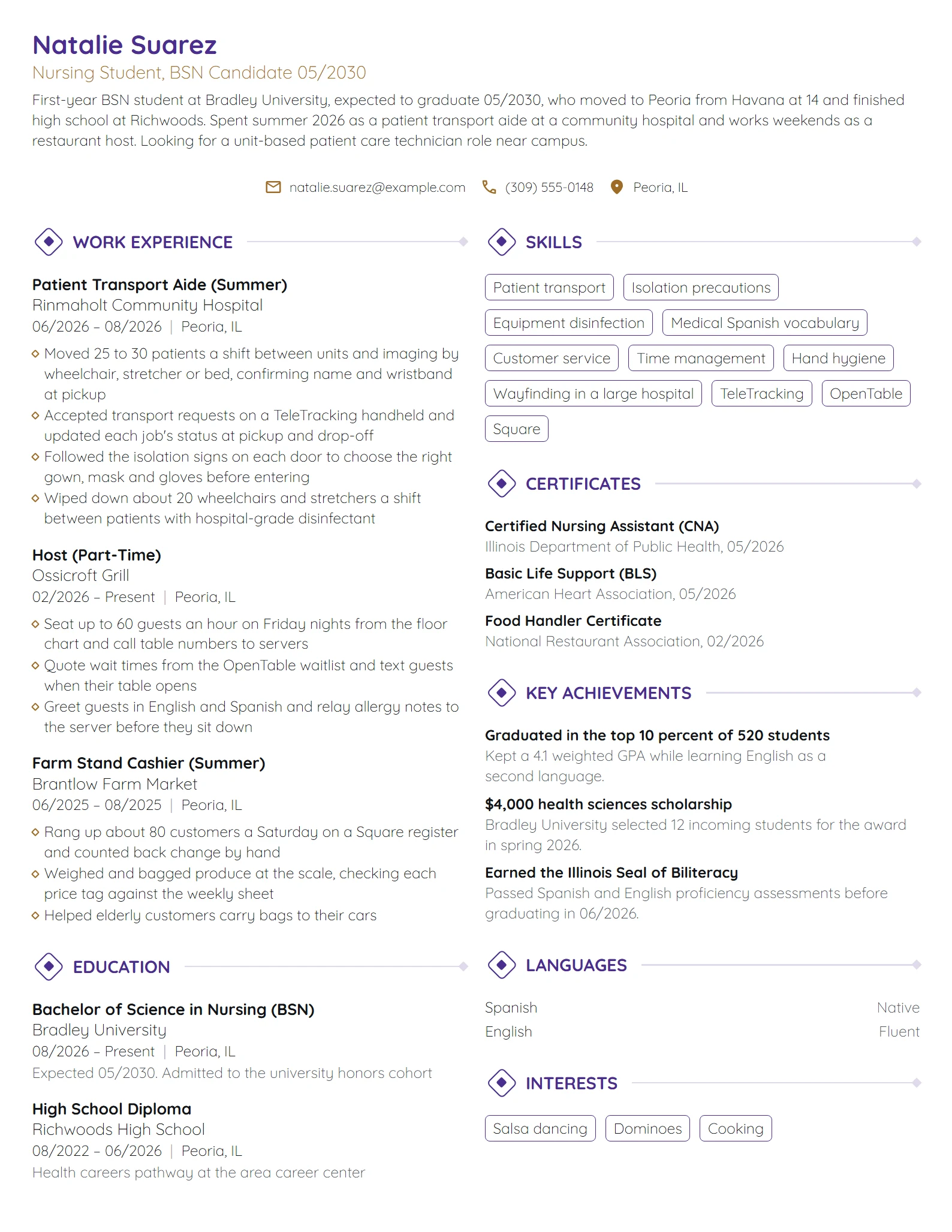 International Nursing Student resume example