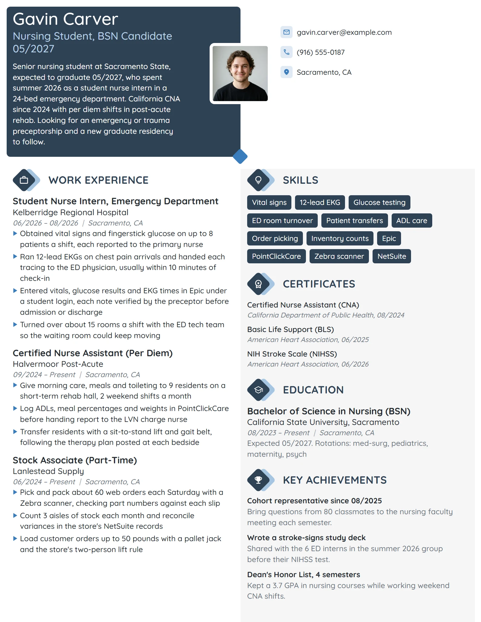 Nursing Student Intern resume example