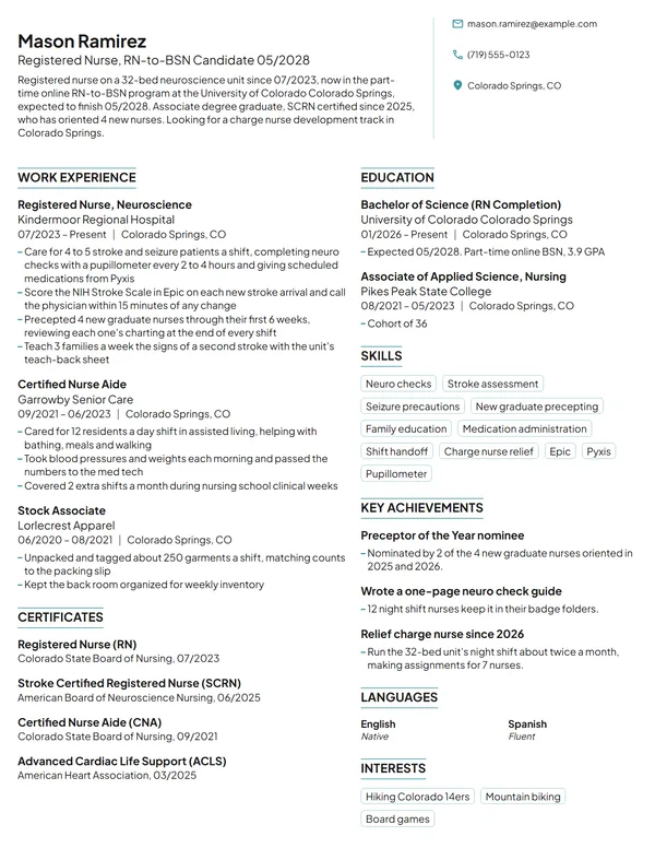 RN to BSN Student resume example