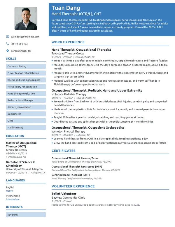 Hand Therapist resume example