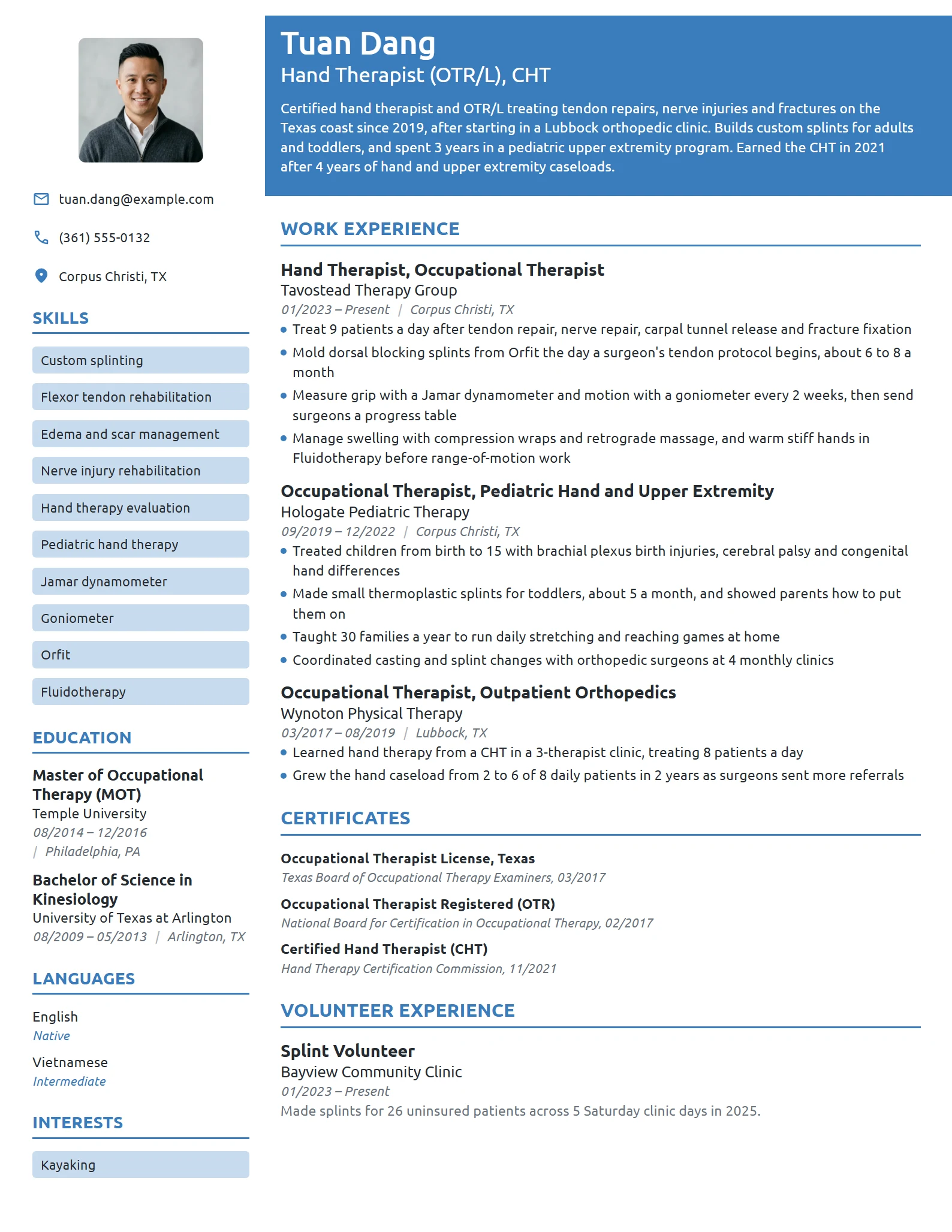 Hand Therapist resume example