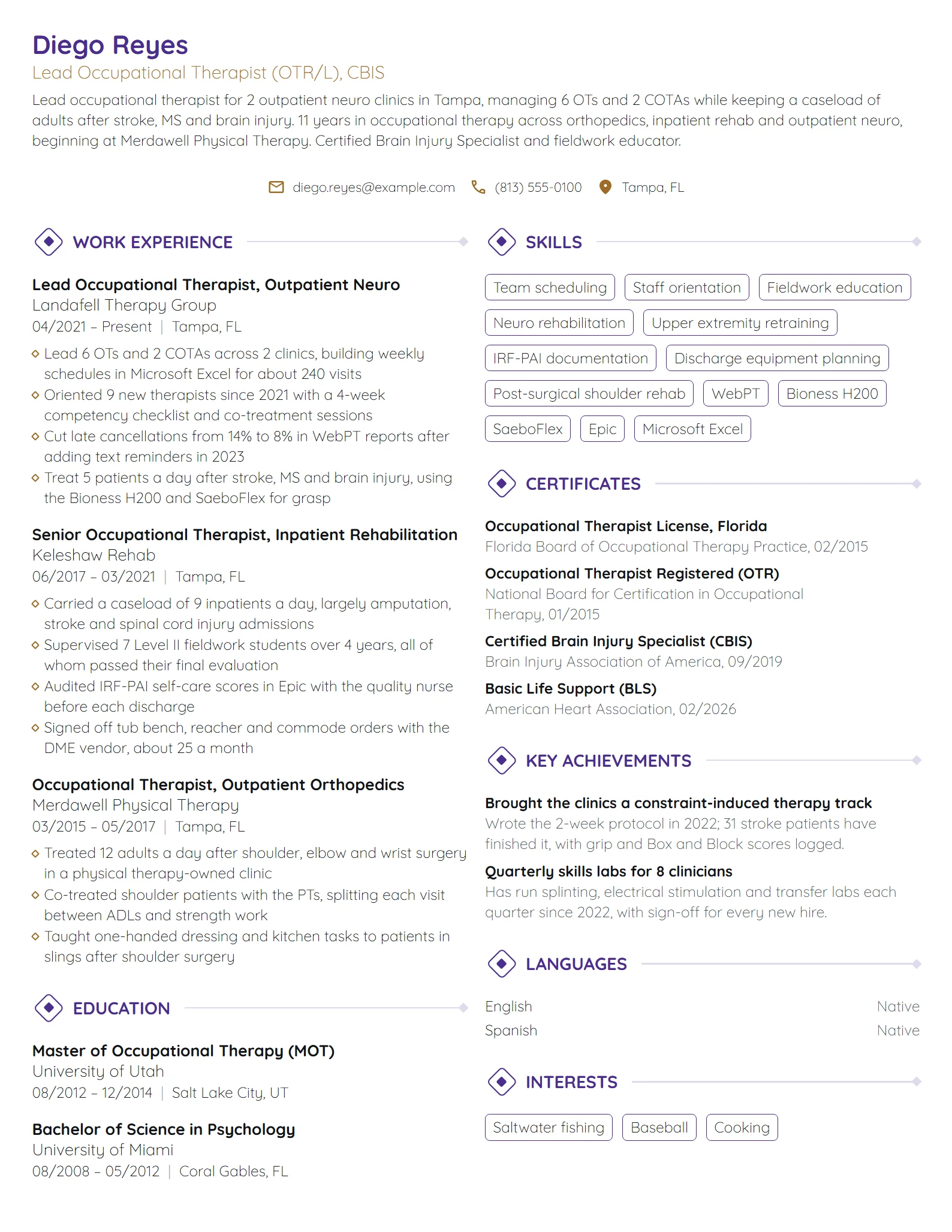 Lead Occupational Therapist resume example