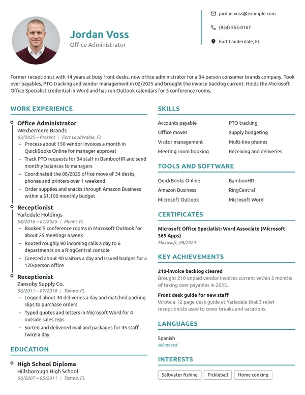 Career Change Office Administrator resume example
