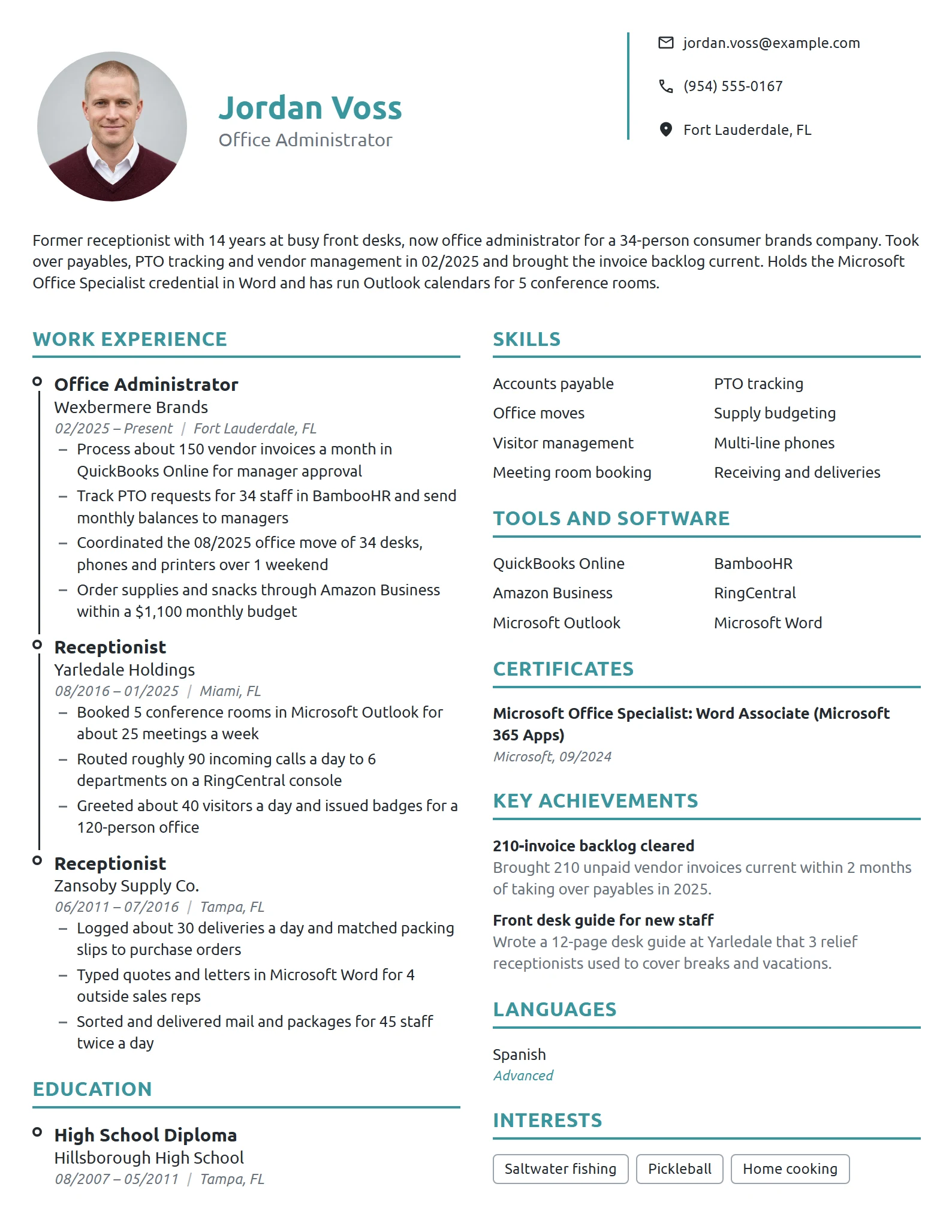 Career Change Office Administrator resume example