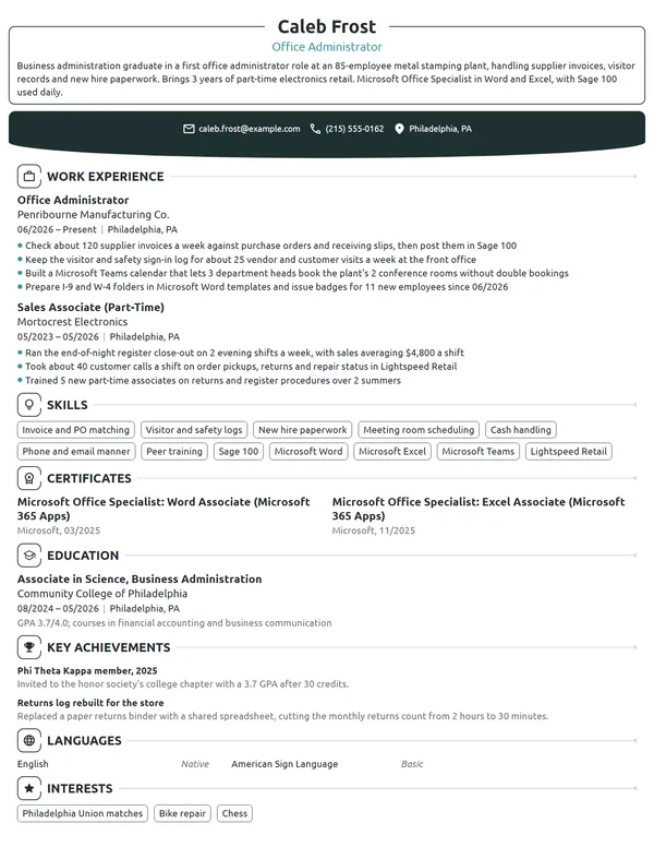 Entry-Level Office Administrator resume example
