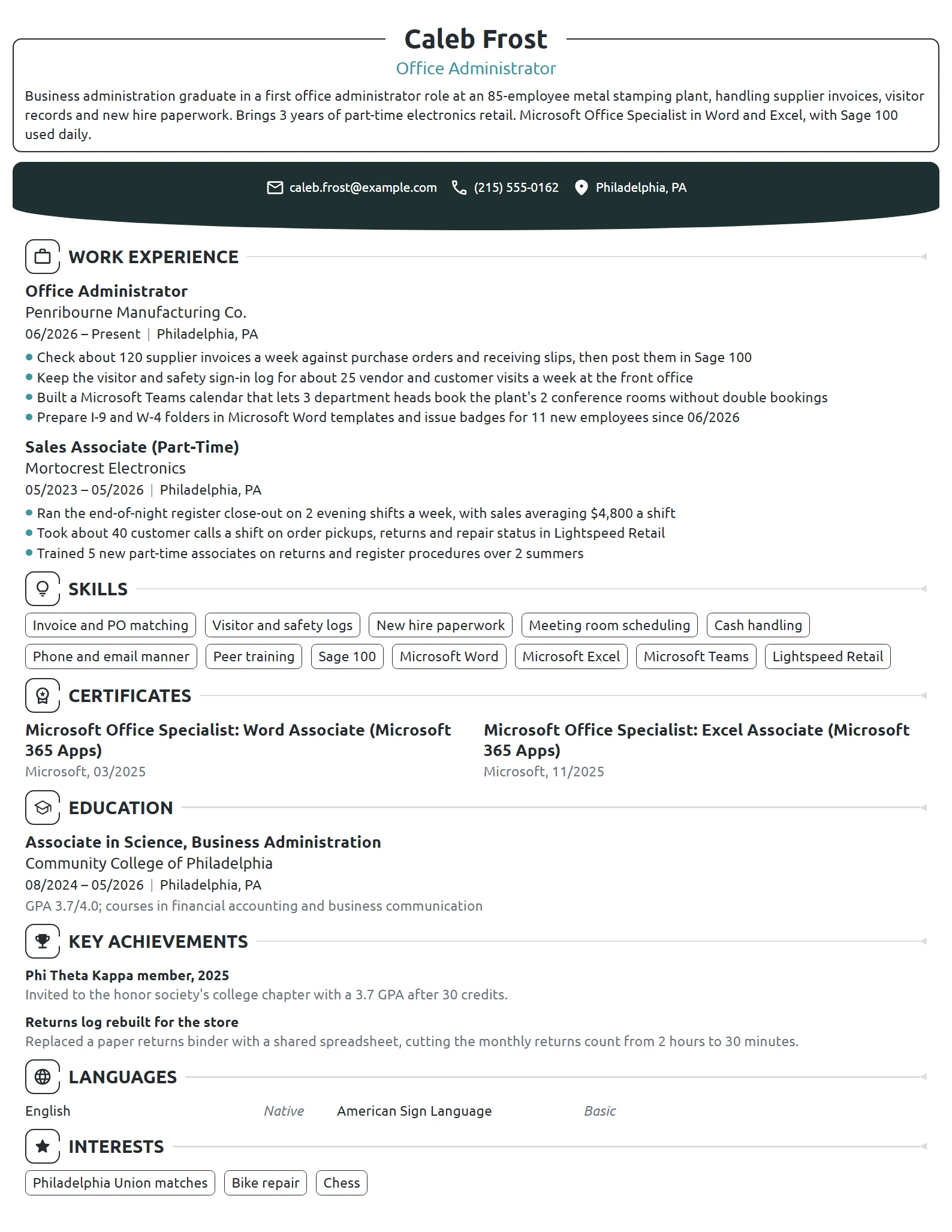 Entry-Level Office Administrator resume example