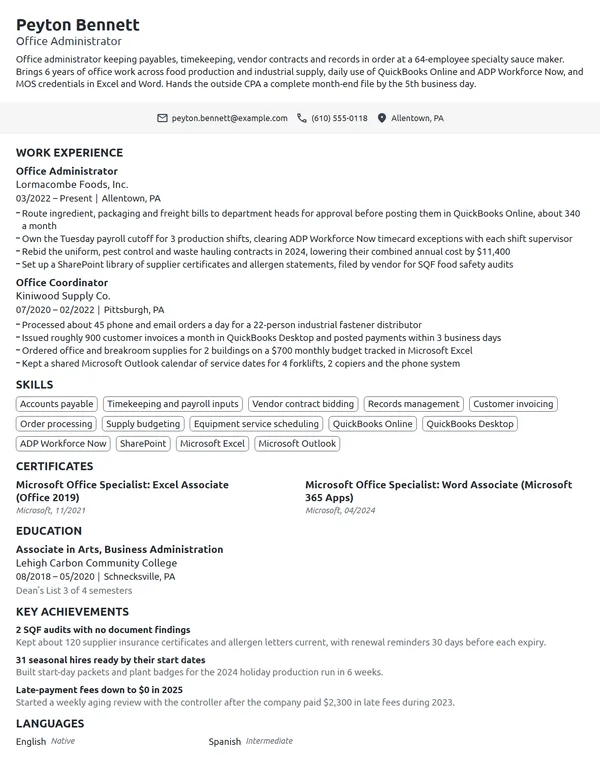 Office Administrator resume example