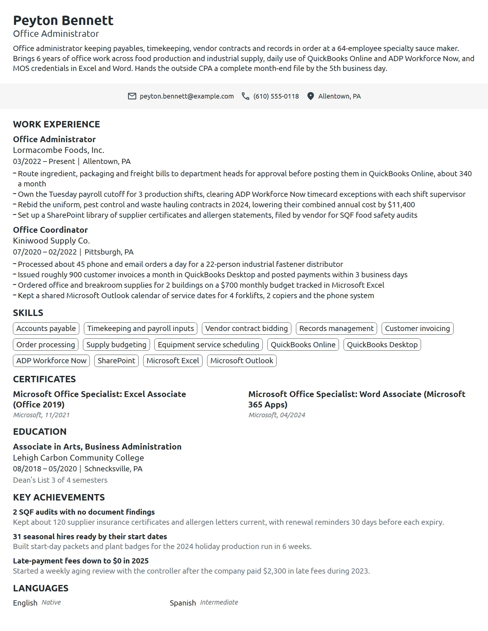 Office Administrator resume example