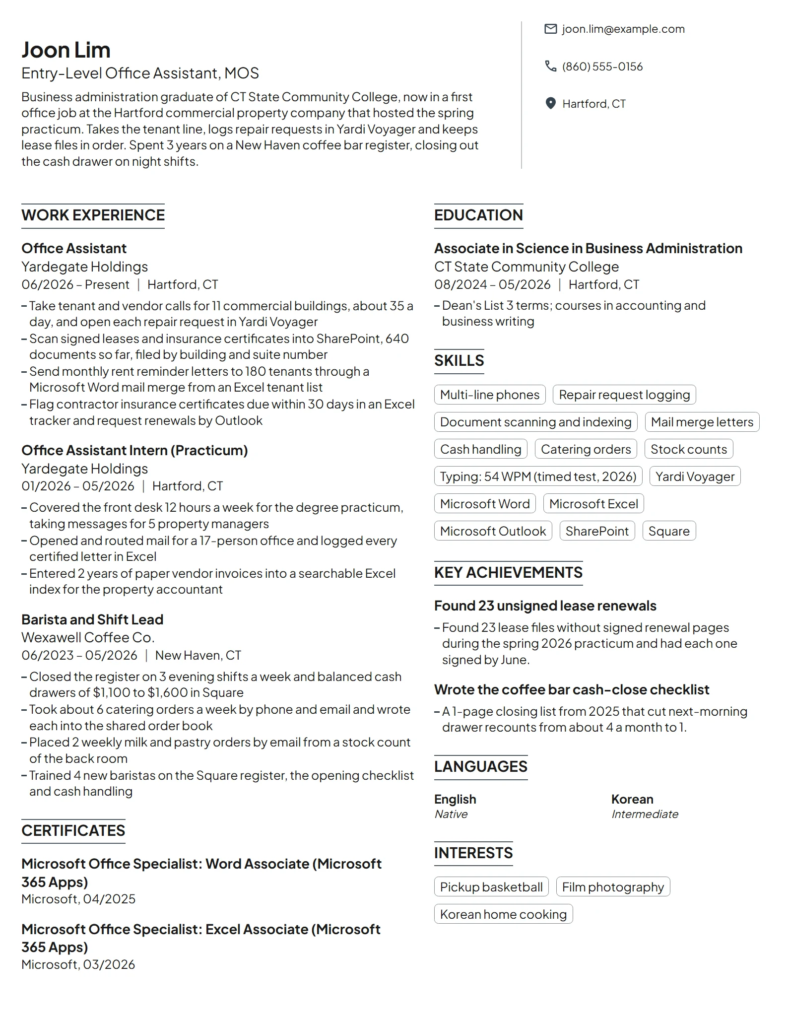 Entry-Level Office Assistant resume example