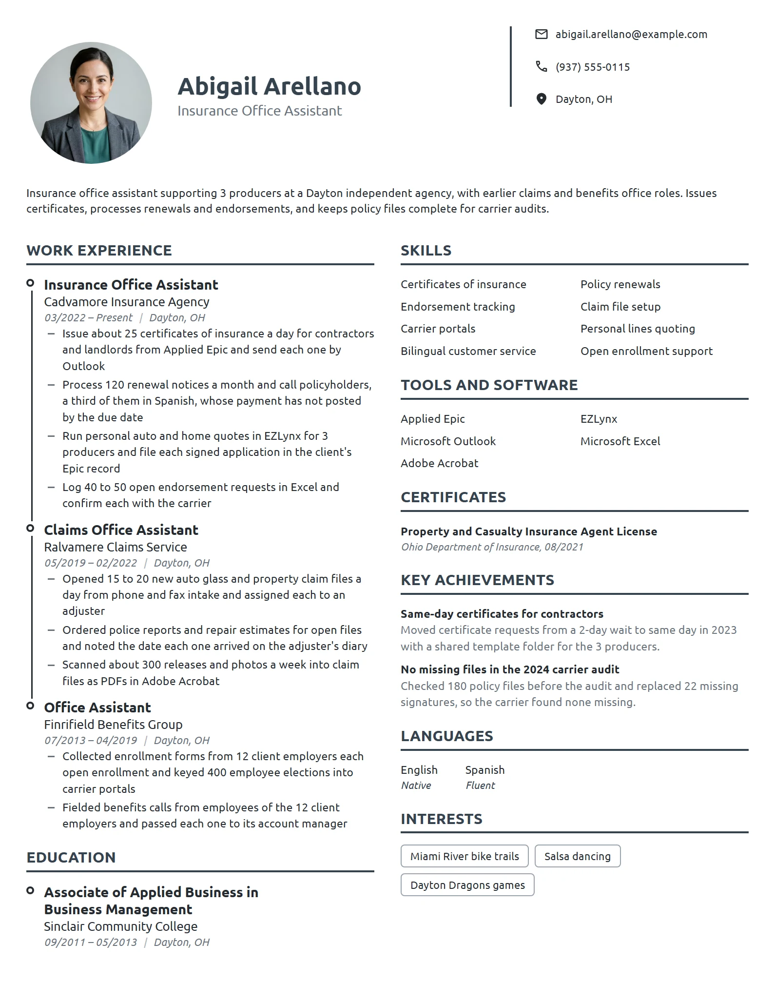 Insurance Office Assistant resume example