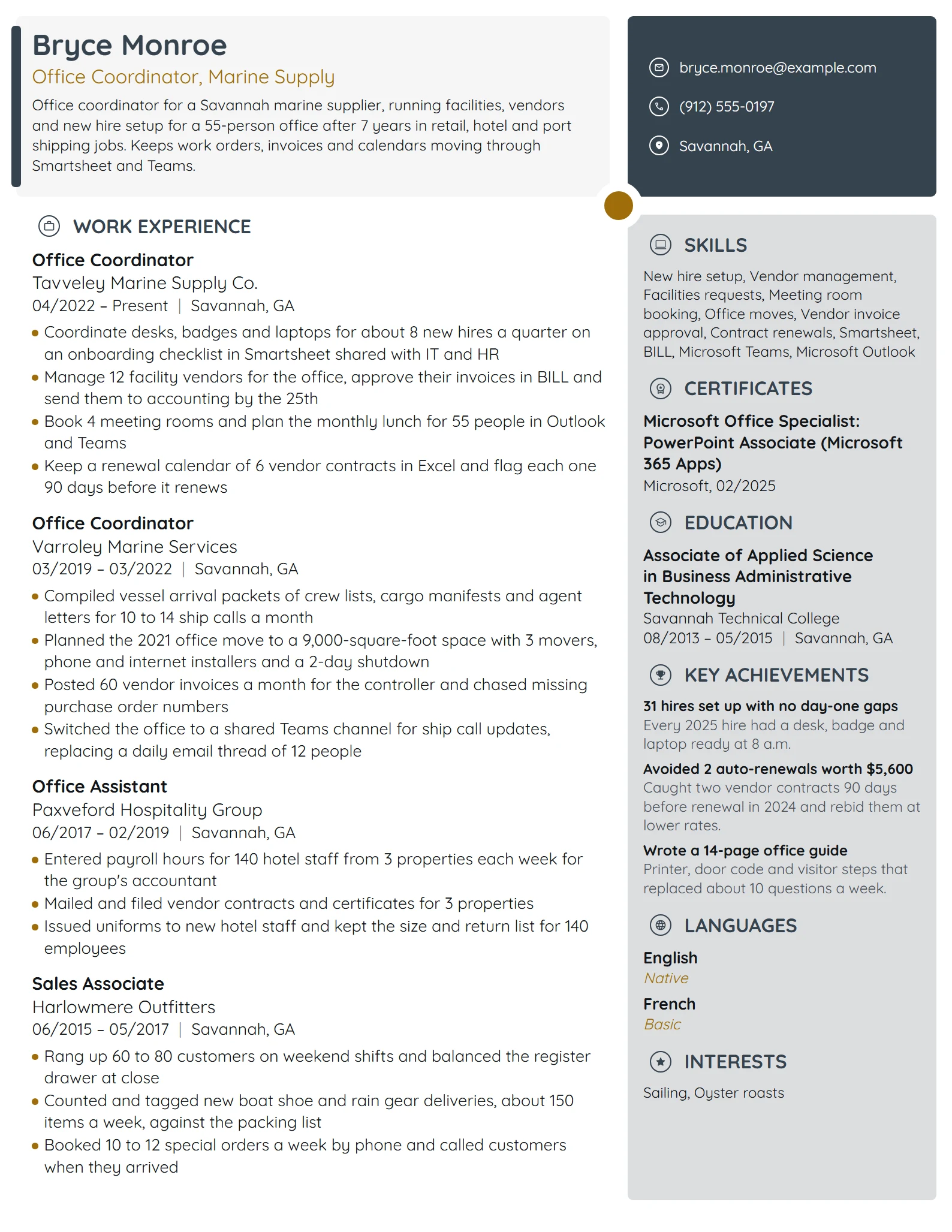 Office Coordinator resume example