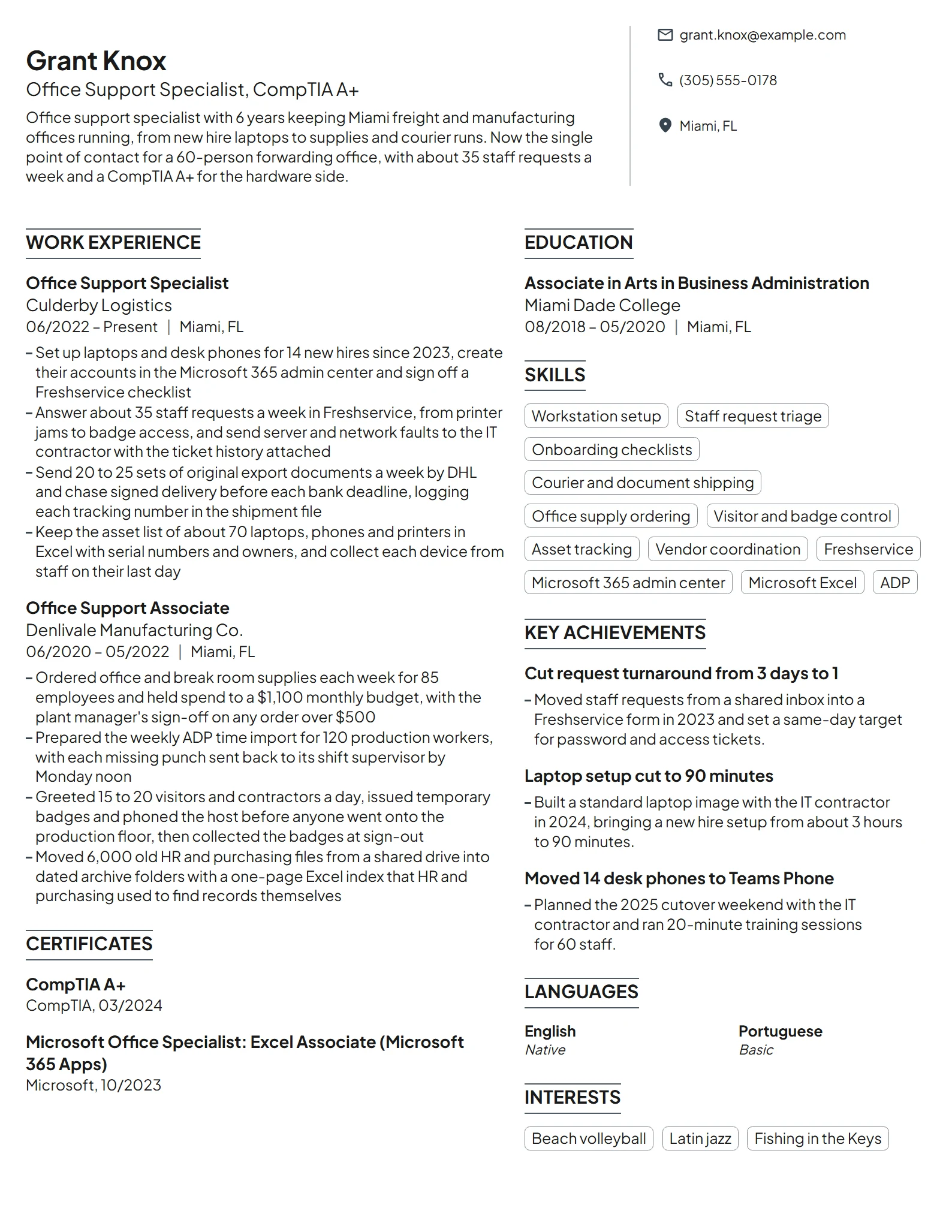 Office Support Specialist resume example