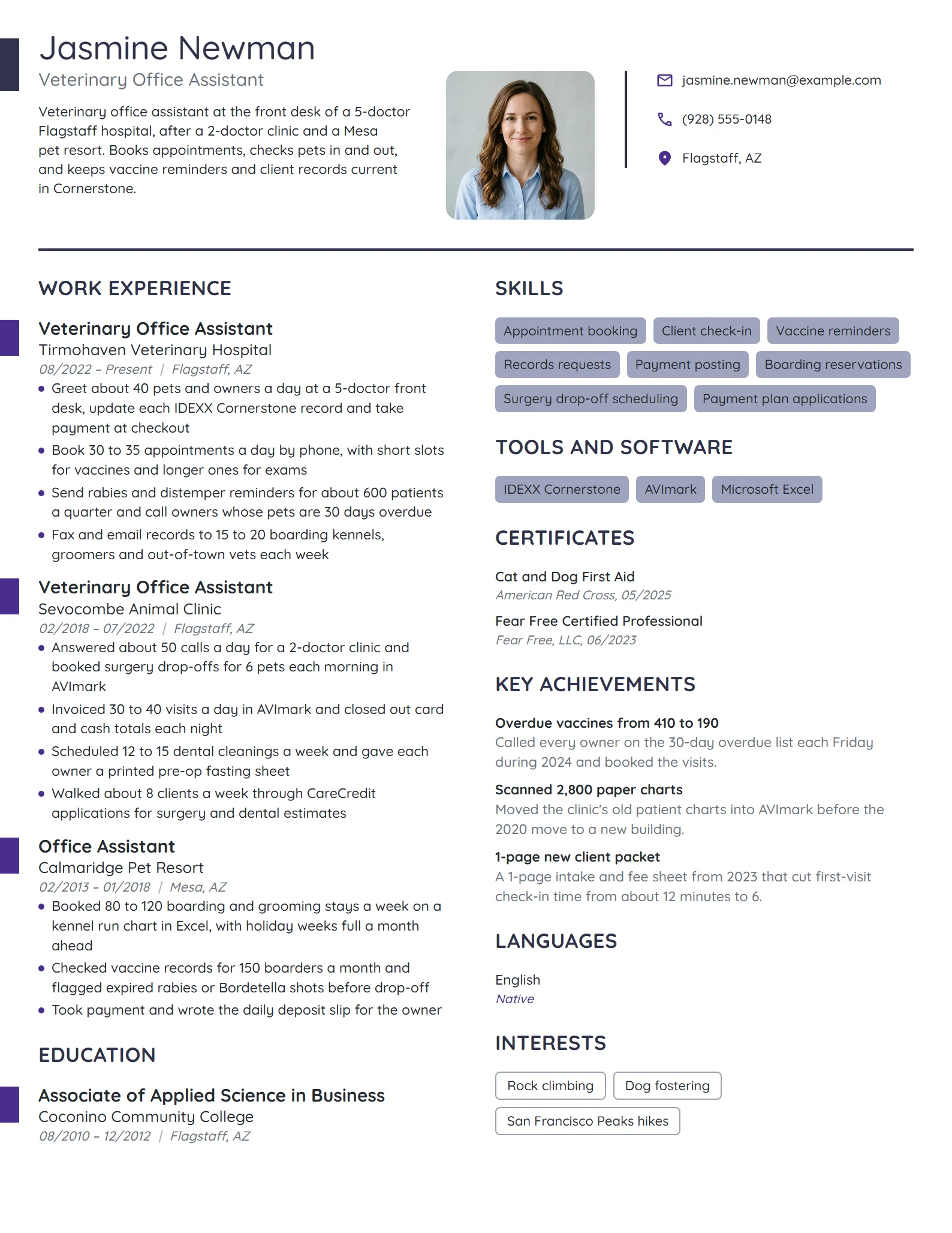 Veterinary Office Assistant resume example