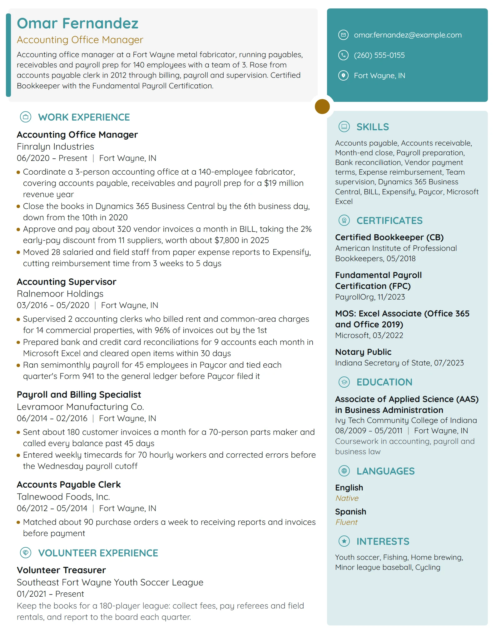 Accounting Office Manager resume example