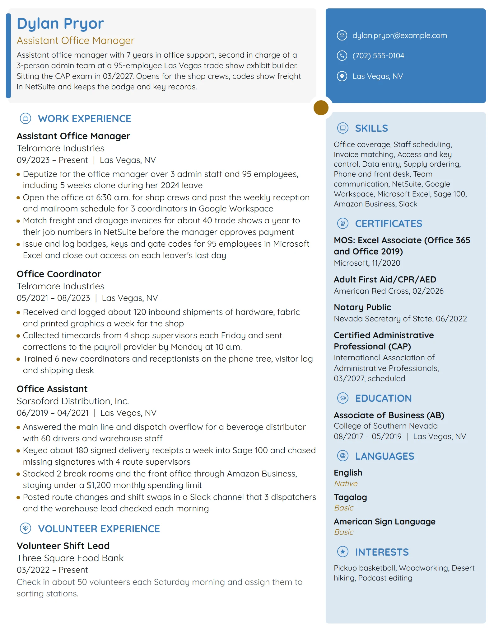Assistant Office Manager resume example