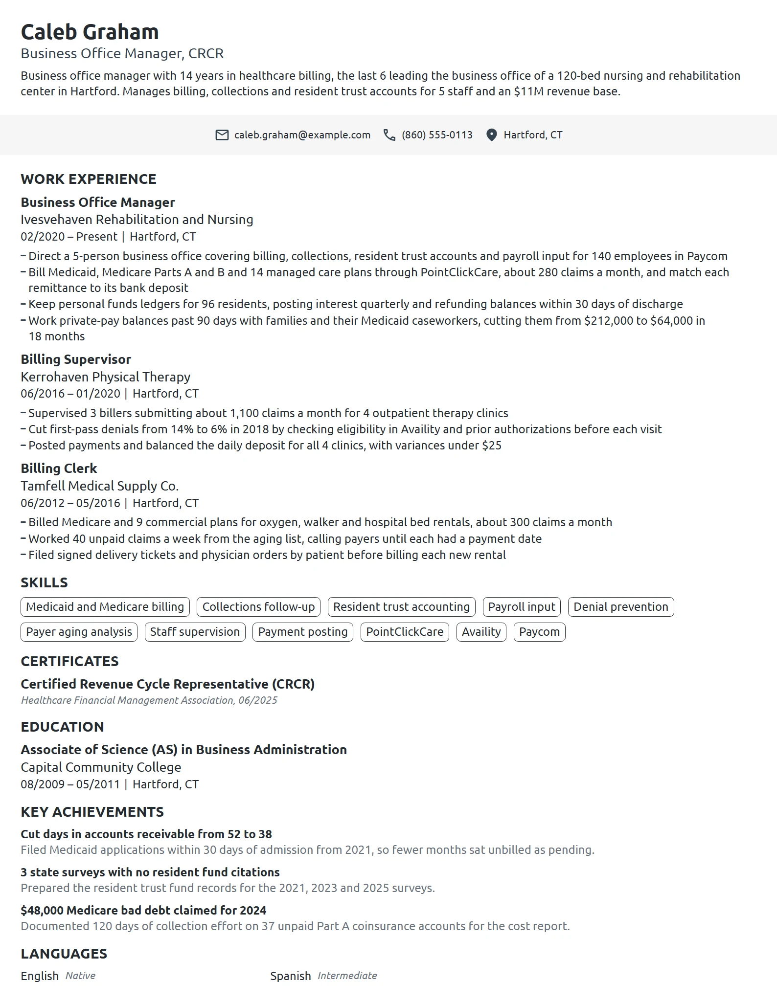 Business Office Manager resume example