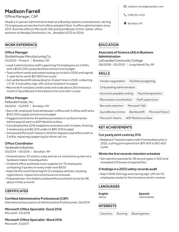 Office Manager resume example