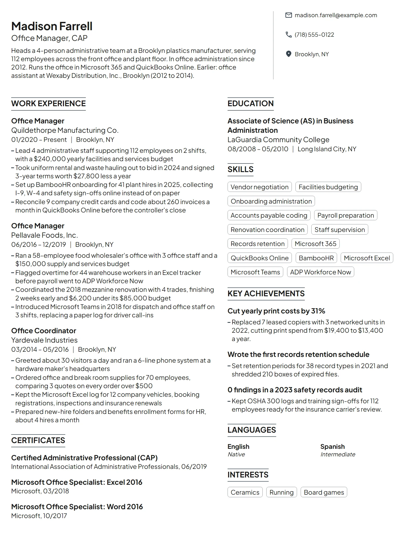 Office Manager resume example