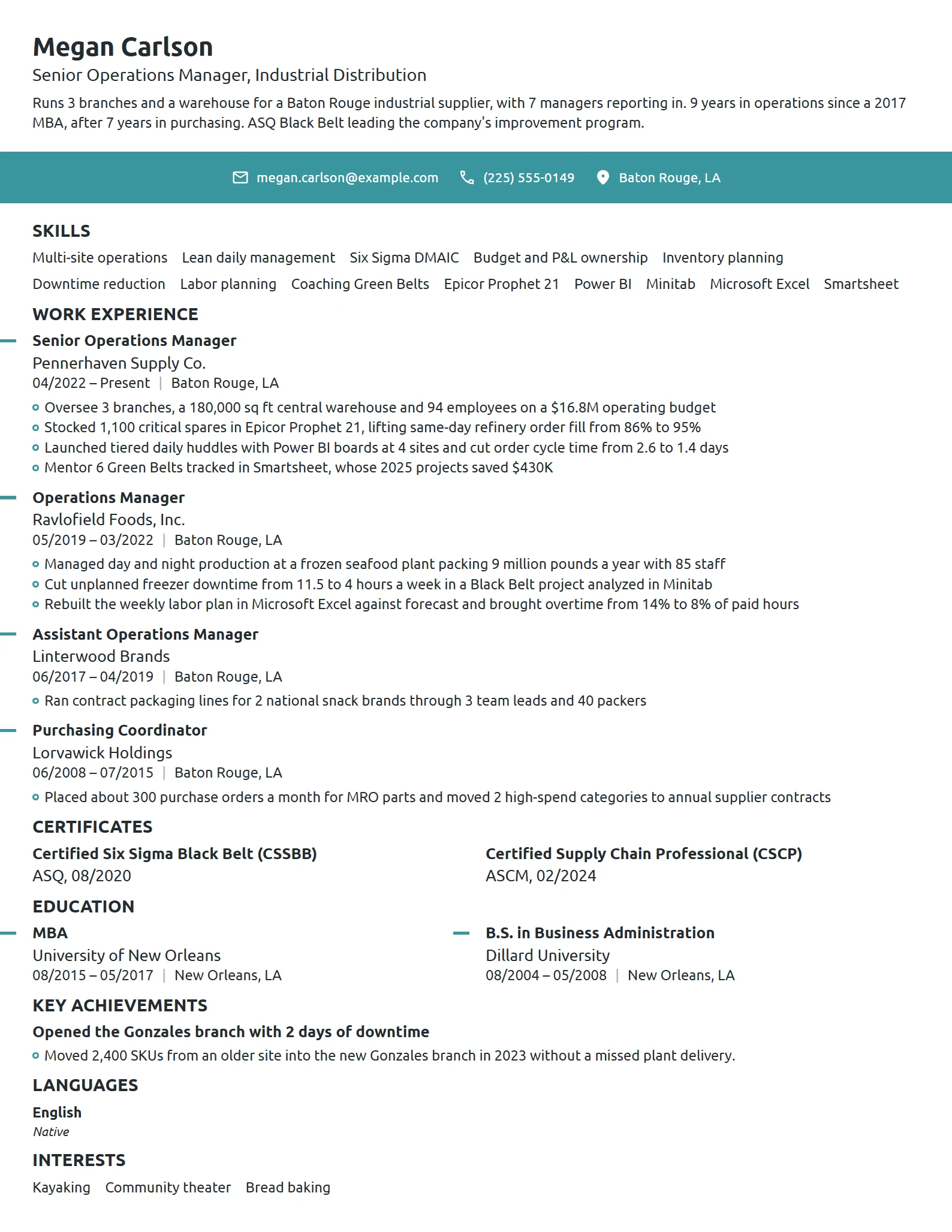 Senior Operations Manager resume example