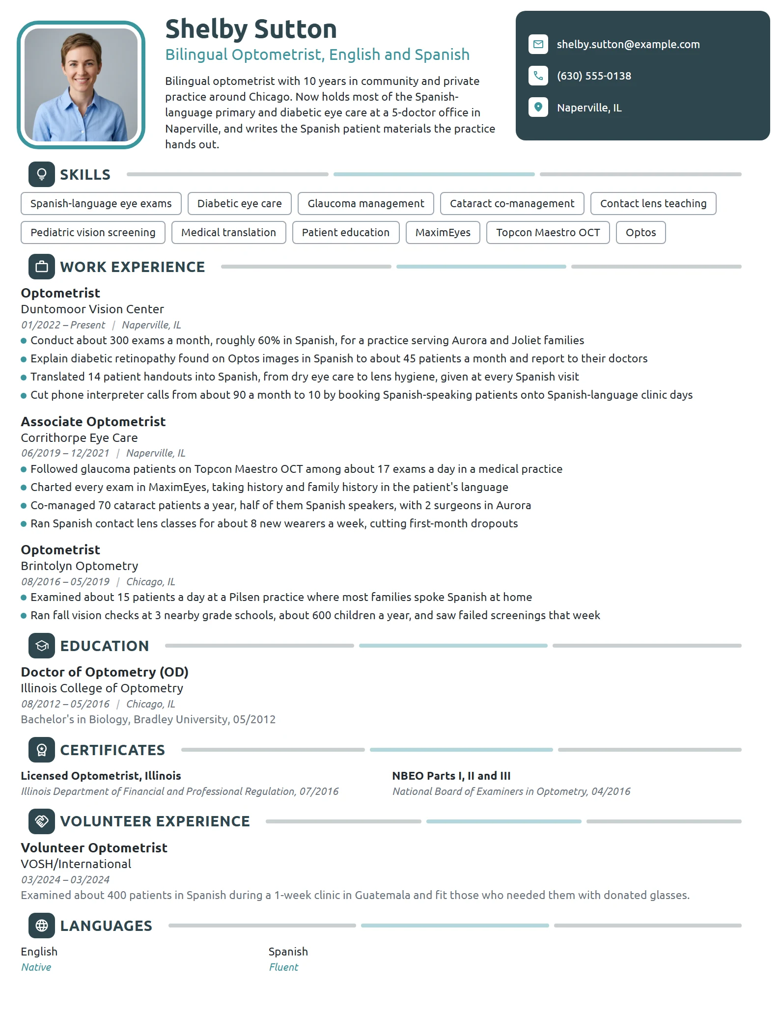 Bilingual Optometrist resume example