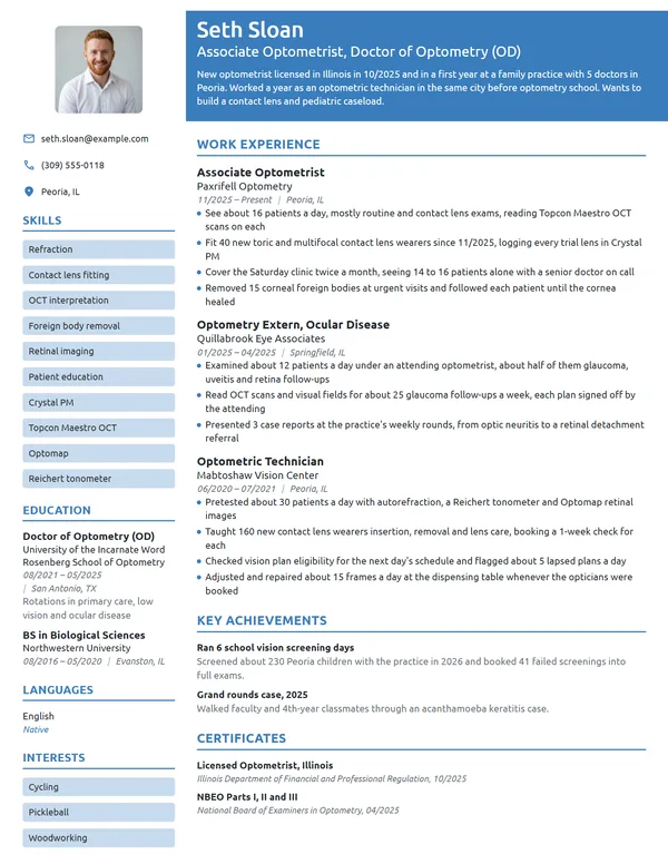 New Grad Optometrist resume example