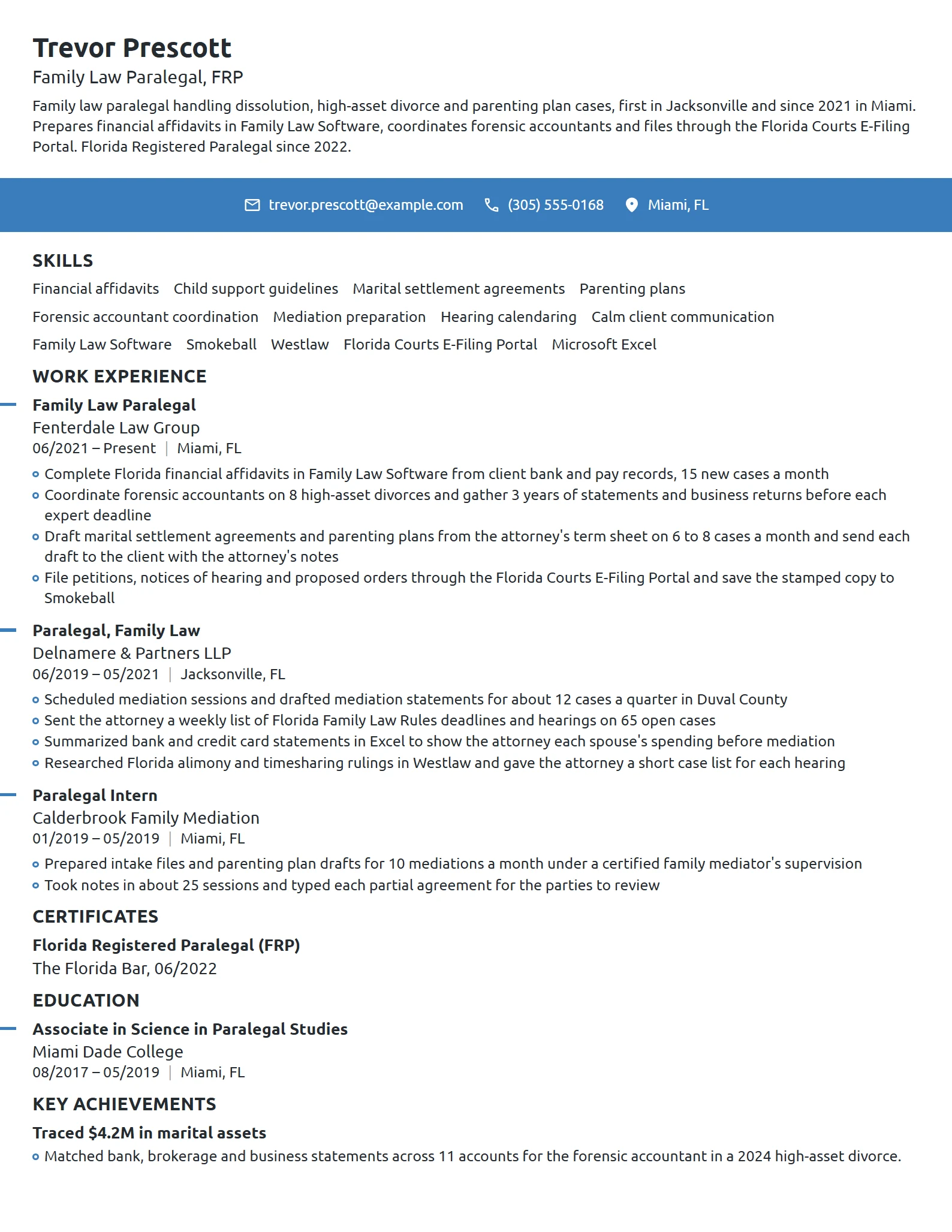 Family Law Paralegal resume example